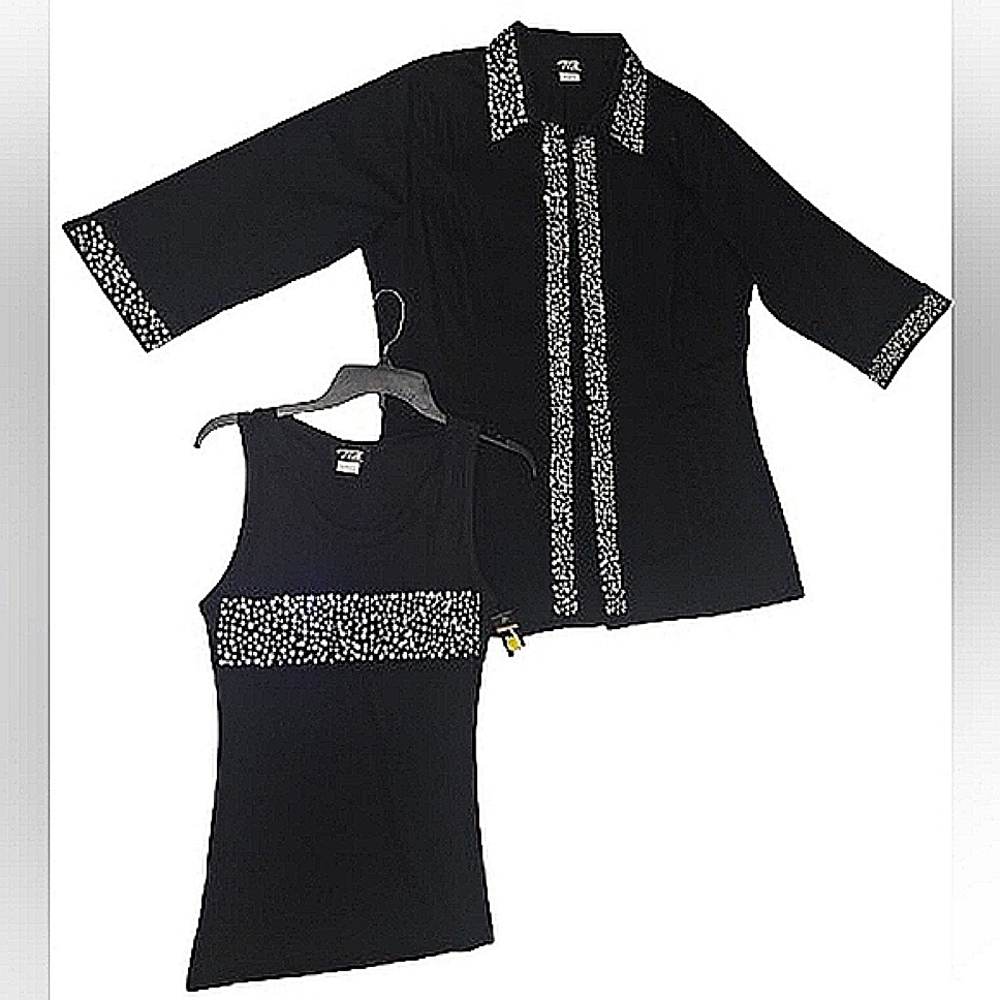 Black Cotton, Rhinestone Shacket and Tank Top Set size L/XL